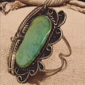 Large green turquoise and silver cuff